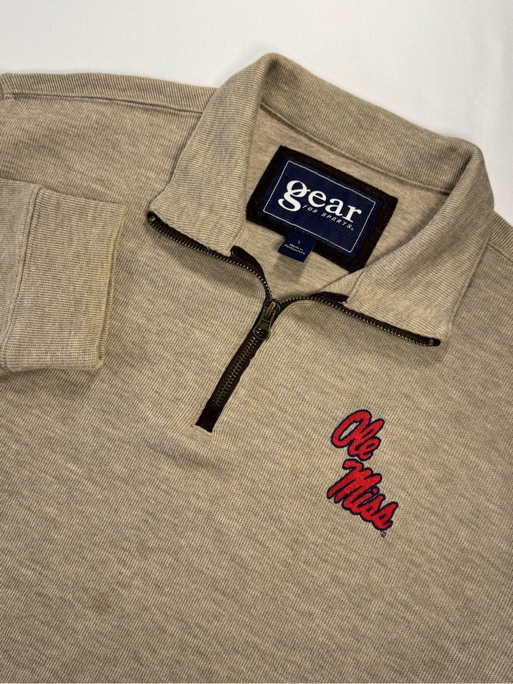 Gear For Sports Ole Miss Men's L 1/4 Zip Pullover Embroidered Logo Heathered Tan